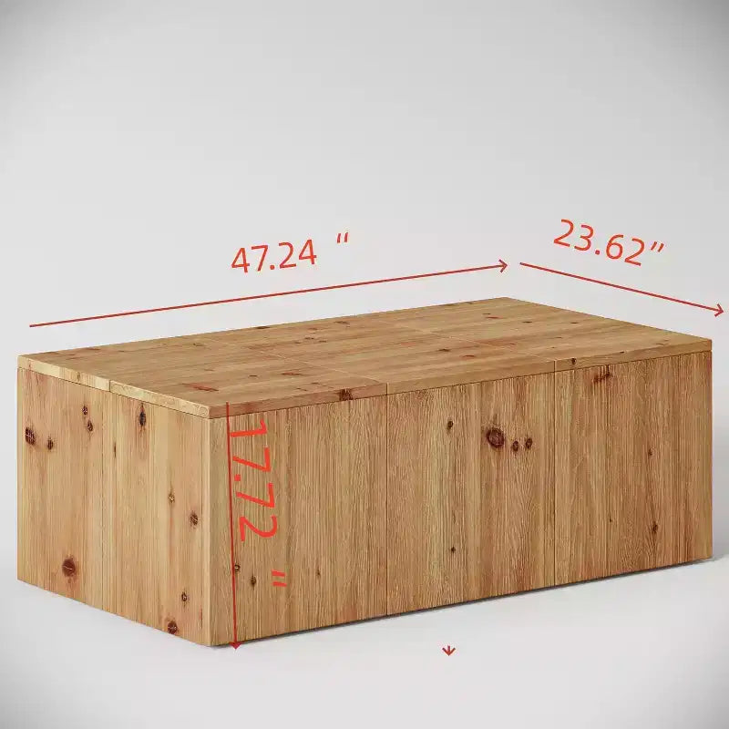 Mesa de centro rectangular de madera maciza estilo rústico de 47", grano de madera natural, estilo retro