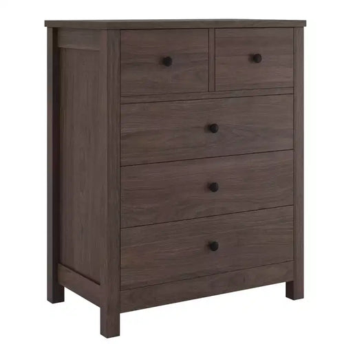 5 Drawer Wood Dresser with Deep Storage Drawers, Sturdy Entryway Cabinet with Round Handles for Bedroom Living Room Office