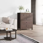 Cómoda de madera de 5 cajones con cajones de almacenamiento profundo, armario resistente con tiradores redondos para dormitorio, sala de estar, oficina