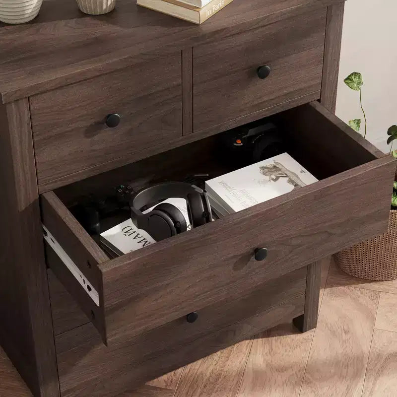 Cómoda de madera de 5 cajones con cajones de almacenamiento profundo, armario resistente con tiradores redondos para dormitorio, sala de estar, oficina