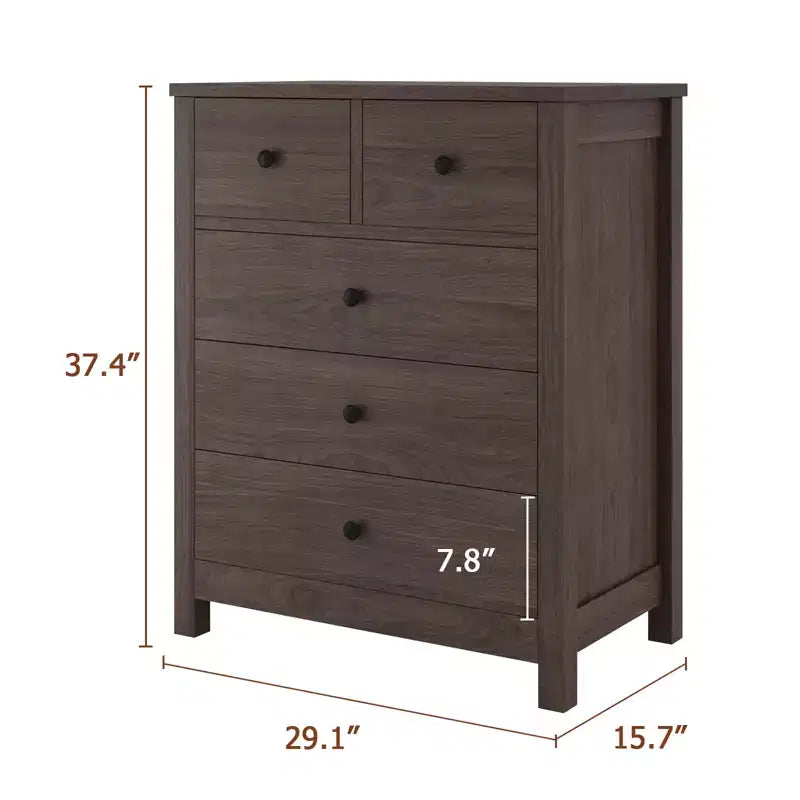 Cómoda de madera de 5 cajones con cajones de almacenamiento profundo, armario resistente con tiradores redondos para dormitorio, sala de estar, oficina