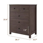 Cómoda de madera de 5 cajones con cajones de almacenamiento profundo, armario resistente con tiradores redondos para dormitorio, sala de estar, oficina