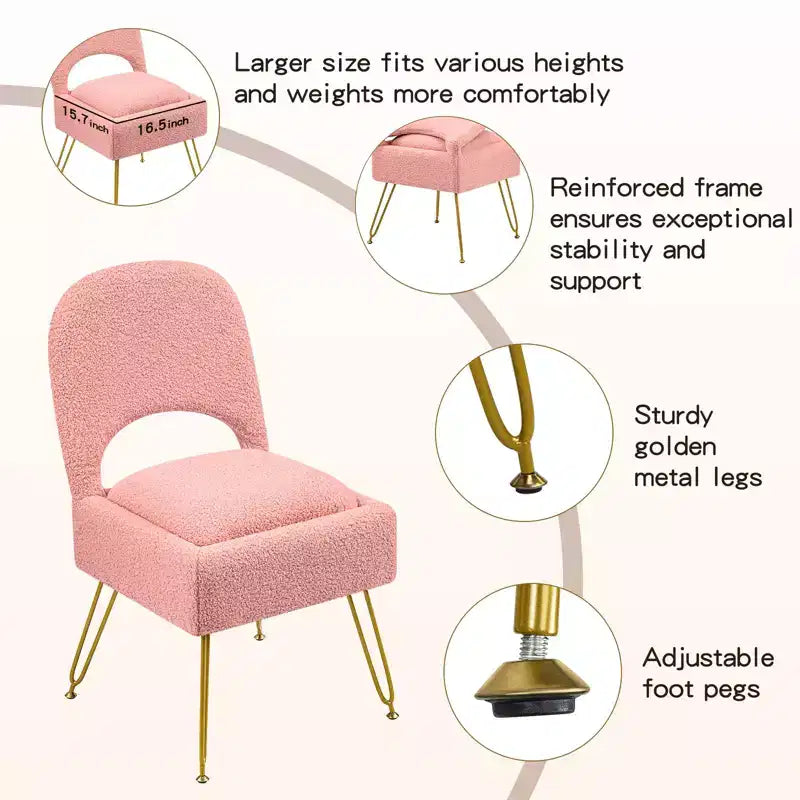 Silla de tocador con almacenamiento y respaldo plegable, taburete de maquillaje