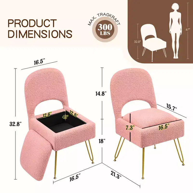 Silla de tocador con almacenamiento y respaldo plegable, taburete de maquillaje