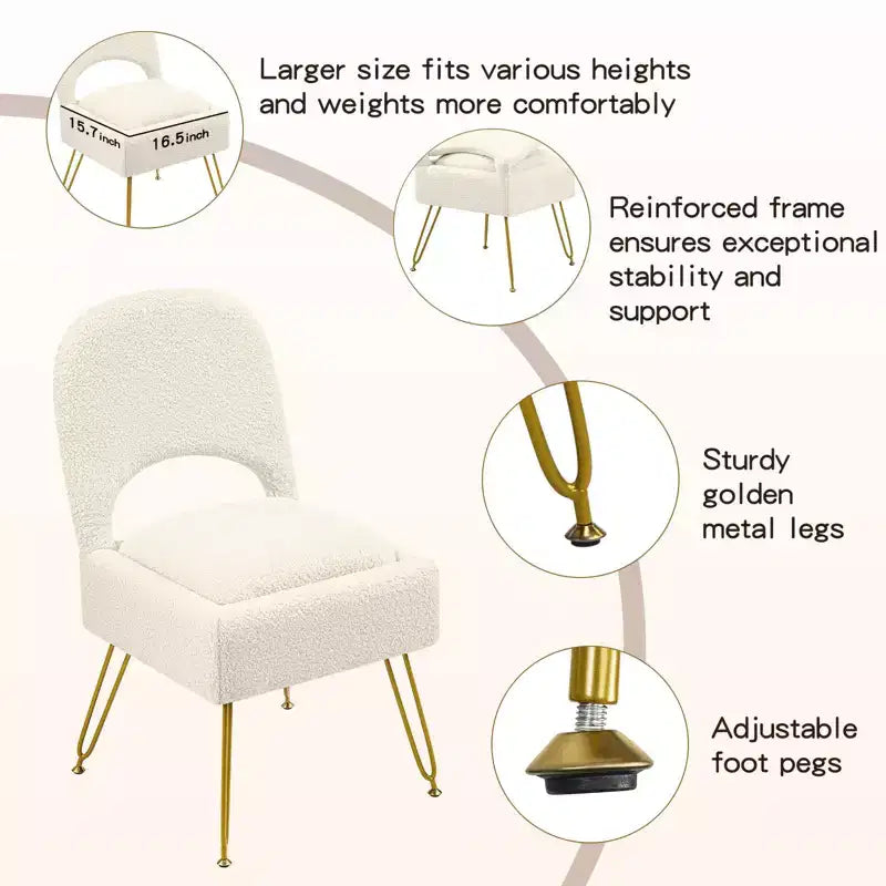Silla de tocador con almacenamiento y respaldo plegable, taburete de maquillaje