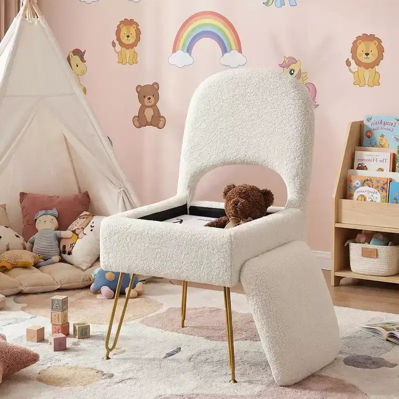 Silla de tocador con almacenamiento y respaldo plegable, taburete de maquillaje