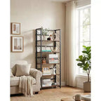 Estantería de esquina de 6 niveles, librería rústica alta de 180 cm para sala de estar, dormitorio y oficina