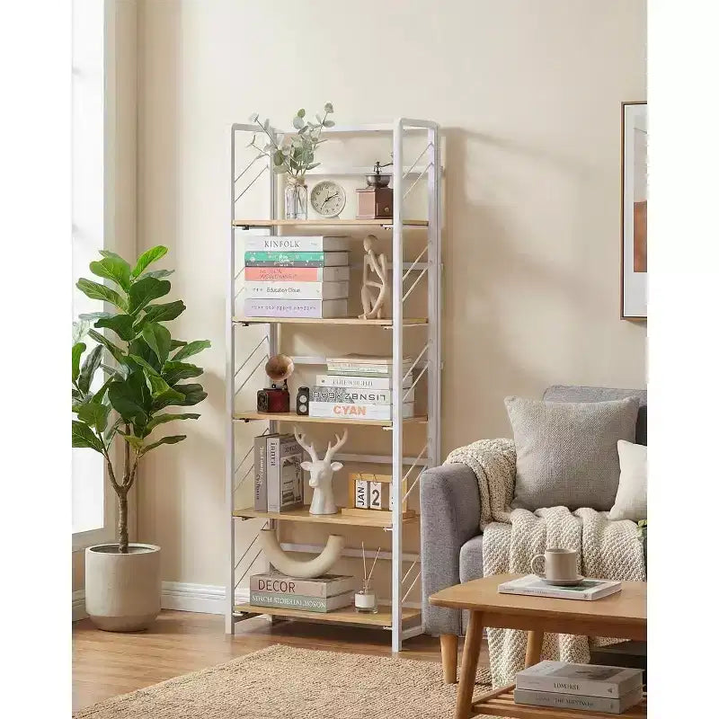 Estantería de esquina de 6 niveles, librería rústica alta de 180 cm para sala de estar, dormitorio y oficina
