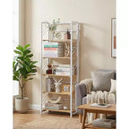 Estantería de esquina de 6 niveles, librería rústica alta de 180 cm para sala de estar, dormitorio y oficina