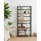 Estantería de esquina de 6 niveles, librería rústica alta de 180 cm para sala de estar, dormitorio y oficina