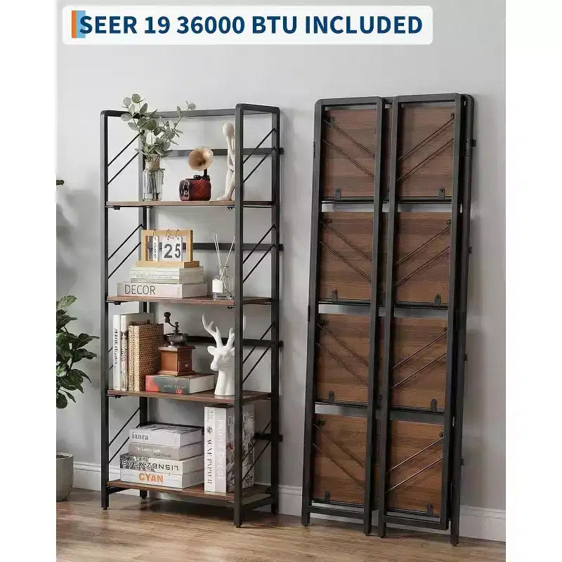 Estantería de esquina de 6 niveles, librería rústica alta de 180 cm para sala de estar, dormitorio y oficina