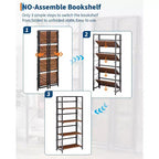 Estantería de esquina de 6 niveles, librería rústica alta de 180 cm para sala de estar, dormitorio y oficina