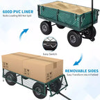 Carro de jardín de acero resistente, 226 kg, carro utilitario plegable con laterales de malla y revestimiento extraíbles, neumáticos de 10 pulgadas, asa de arrastre