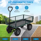 Carro de jardín de acero resistente, 226 kg, carro utilitario plegable con laterales de malla y revestimiento extraíbles, neumáticos de 10 pulgadas, asa de arrastre