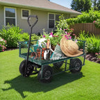 Carro de jardín de acero resistente, 226 kg, carro utilitario plegable con laterales de malla y revestimiento extraíbles, neumáticos de 10 pulgadas, asa de arrastre