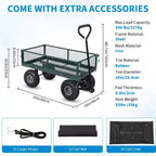 Carro de jardín de acero resistente, 226 kg, carro utilitario plegable con laterales de malla y revestimiento extraíbles, neumáticos de 10 pulgadas, asa de arrastre