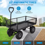 Carro de jardín de acero resistente, 226 kg, carro utilitario plegable con laterales de malla y revestimiento extraíbles, neumáticos de 10 pulgadas, asa de arrastre