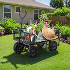 Carro de jardín de acero resistente, 226 kg, carro utilitario plegable con laterales de malla y revestimiento extraíbles, neumáticos de 10 pulgadas, asa de arrastre