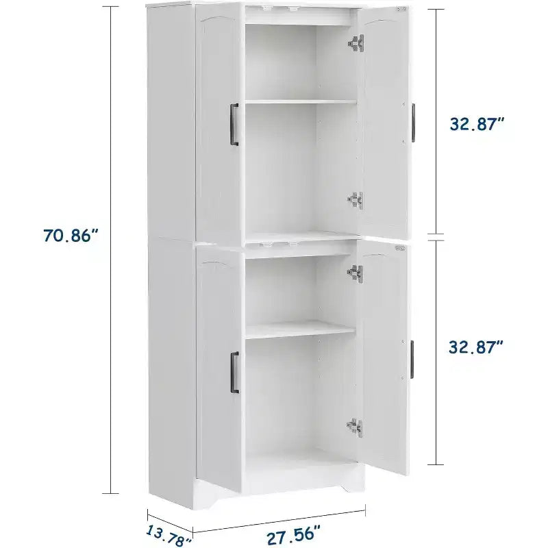 Alacena de Cocina Rústica, Armario de Almacenamiento Alto de Madera de 71" con 4 Puertas y Estantes Ajustables, Aparador para Comedor o Sala de Estar