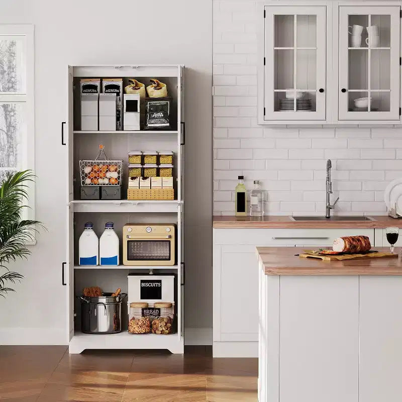 Alacena de Cocina Rústica, Armario de Almacenamiento Alto de Madera de 71" con 4 Puertas y Estantes Ajustables, Aparador para Comedor o Sala de Estar