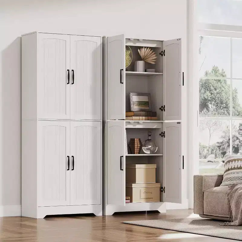 Alacena de Cocina Rústica, Armario de Almacenamiento Alto de Madera de 71" con 4 Puertas y Estantes Ajustables, Aparador para Comedor o Sala de Estar