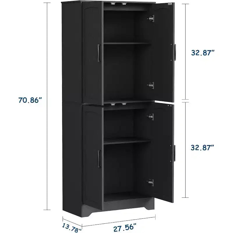 Alacena de Cocina Rústica, Armario de Almacenamiento Alto de Madera de 71" con 4 Puertas y Estantes Ajustables, Aparador para Comedor o Sala de Estar