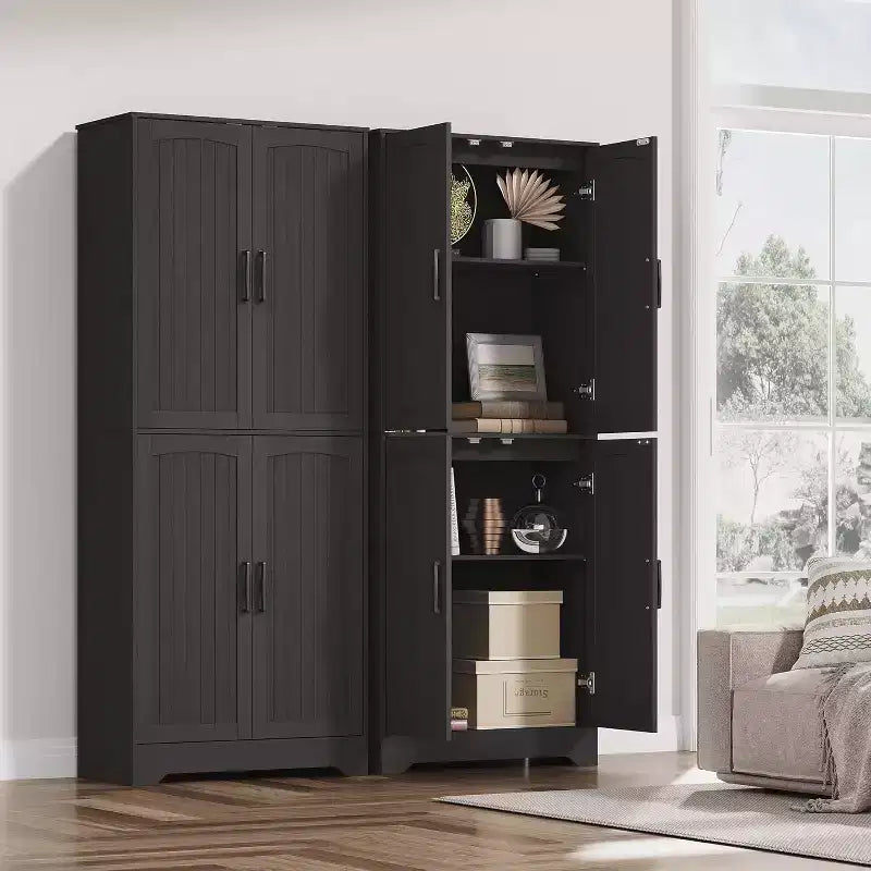 Alacena de Cocina Rústica, Armario de Almacenamiento Alto de Madera de 71" con 4 Puertas y Estantes Ajustables, Aparador para Comedor o Sala de Estar