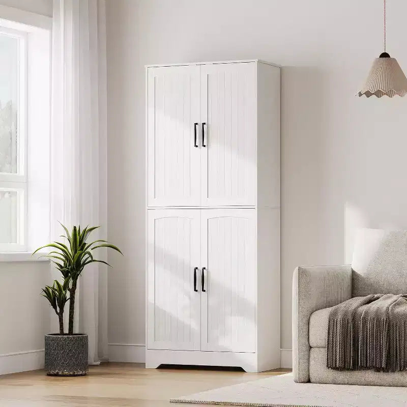Alacena de Cocina Rústica, Armario de Almacenamiento Alto de Madera de 71" con 4 Puertas y Estantes Ajustables, Aparador para Comedor o Sala de Estar