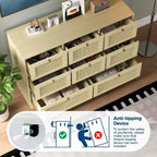 Cómoda de Ratán con 6 Cajones, Cómoda Moderna de Madera estilo Boho para Dormitorio, Cajonera de Mimbre con Asas Metálicas y Patas de Madera