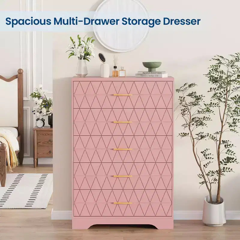 Cómodas de madera de 5 cajones para dormitorio, cómoda de madera con tiradores dorados para armario, mesita de noche moderna para el costado de la cama, gabinete organizador de almacenamiento