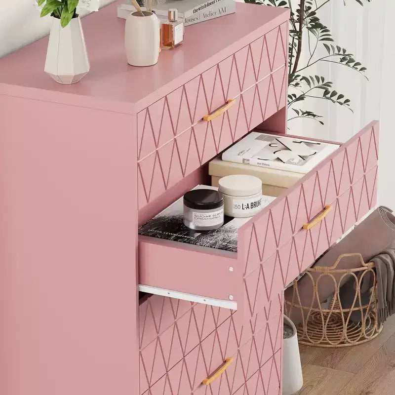 Cómodas de madera de 5 cajones para dormitorio, cómoda de madera con tiradores dorados para armario, mesita de noche moderna para el costado de la cama, gabinete organizador de almacenamiento