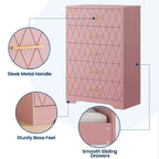 Cómodas de madera de 5 cajones para dormitorio, cómoda de madera con tiradores dorados para armario, mesita de noche moderna para el costado de la cama, gabinete organizador de almacenamiento