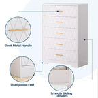 Cómodas de madera de 5 cajones para dormitorio, cómoda de madera con tiradores dorados para armario, mesita de noche moderna para el costado de la cama, gabinete organizador de almacenamiento