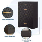 Cómodas de madera de 5 cajones para dormitorio, cómoda de madera con tiradores dorados para armario, mesita de noche moderna para el costado de la cama, gabinete organizador de almacenamiento