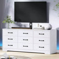 Cómoda moderna de 9 cajones para TV - Centro de entretenimiento de madera negra con soporte ajustable, cómoda de almacenamiento espacioso para televisores de 32 a 85 pulgadas