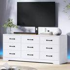 Cómoda moderna de 9 cajones para TV - Centro de entretenimiento de madera negra con soporte ajustable, cómoda de almacenamiento espacioso para televisores de 32 a 85 pulgadas