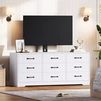 Cómoda moderna de 9 cajones para TV - Centro de entretenimiento de madera negra con soporte ajustable, cómoda de almacenamiento espacioso para televisores de 32 a 85 pulgadas