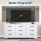 Cómoda moderna de 9 cajones para TV - Centro de entretenimiento de madera negra con soporte ajustable, cómoda de almacenamiento espacioso para televisores de 32 a 85 pulgadas