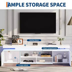 Mueble de TV de alto brillo para televisores de 75/80/85 pulgadas, centro de entretenimiento moderno con luces y estantes de cristal, consola multimedia para sala de estar y dormitorio