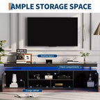 Mueble de TV de alto brillo para televisores de 75/80/85 pulgadas, centro de entretenimiento moderno con luces y estantes de cristal, consola multimedia para sala de estar y dormitorio