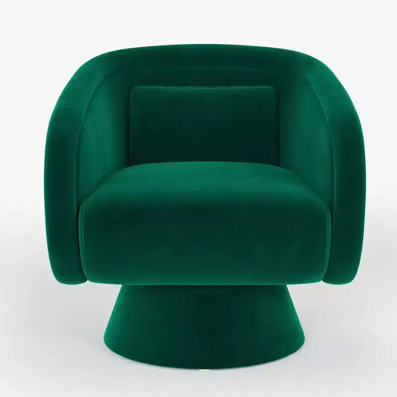 Sillón giratorio de acento de mediados de siglo, tapizado en verde, 360, con forma de barril y almohada lumbar