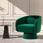Sillón giratorio de acento de mediados de siglo, tapizado en verde, 360, con forma de barril y almohada lumbar