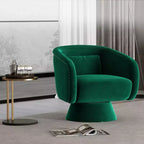 Sillón giratorio de acento de mediados de siglo, tapizado en verde, 360, con forma de barril y almohada lumbar