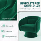 Sillón giratorio de acento de mediados de siglo, tapizado en verde, 360, con forma de barril y almohada lumbar