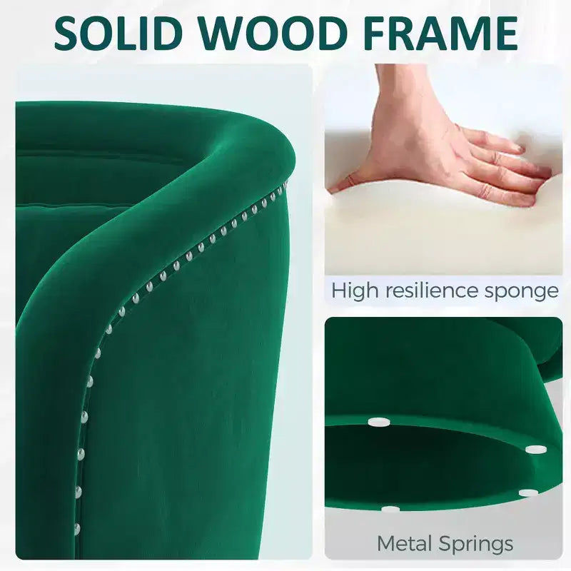 Sillón giratorio de acento de mediados de siglo, tapizado en verde, 360, con forma de barril y almohada lumbar