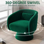 Sillón giratorio de acento de mediados de siglo, tapizado en verde, 360, con forma de barril y almohada lumbar