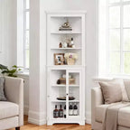 Mueble esquinero independiente con puertas de cristal - Estantería alta - Estantes ajustables - Almacenamiento moderno que ahorra espacio