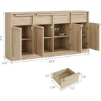 Aparador bufé de 62.4 pulgadas, armario de café grande con 4 puertas y 4 cajones, armario de almacenamiento moderno con estantes ajustables, estación de barra de café de madera