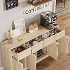 Aparador bufé de 62.4 pulgadas, armario de café grande con 4 puertas y 4 cajones, armario de almacenamiento moderno con estantes ajustables, estación de barra de café de madera