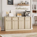 Aparador bufé de 62.4 pulgadas, armario de café grande con 4 puertas y 4 cajones, armario de almacenamiento moderno con estantes ajustables, estación de barra de café de madera